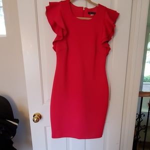 Tommy Hilfiger red scuba dress with ruffled sleeve